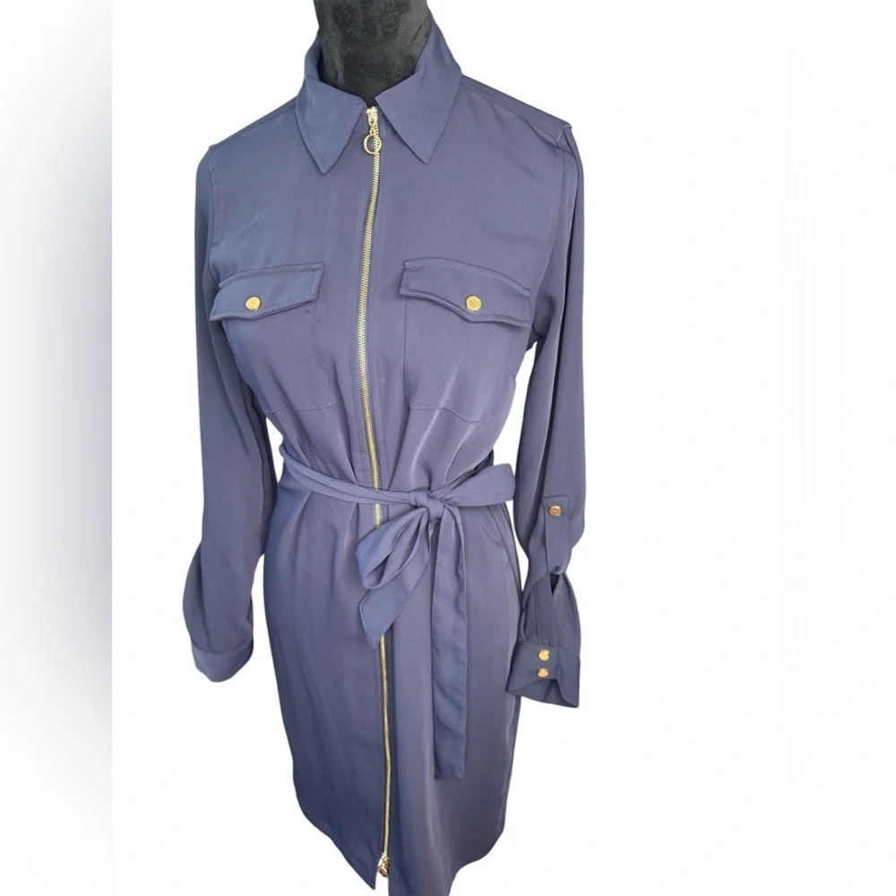 Calvin Klein Blue Cuffed Sleeve Shirt Dress - Picture 2 of 9